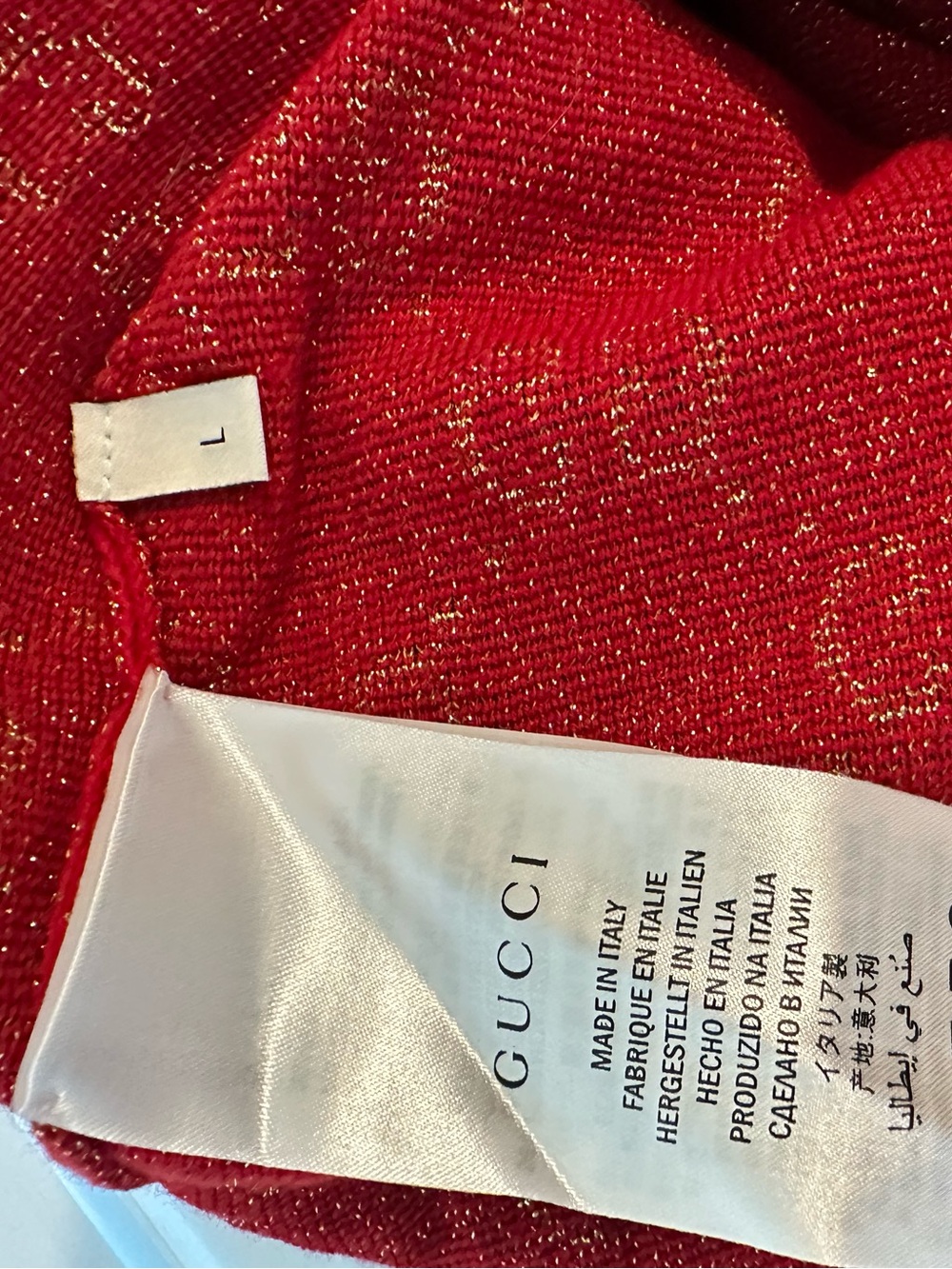 Gucci Red V-Neck Sweater with Gold Trim and Monogram - Picture 3 of 6